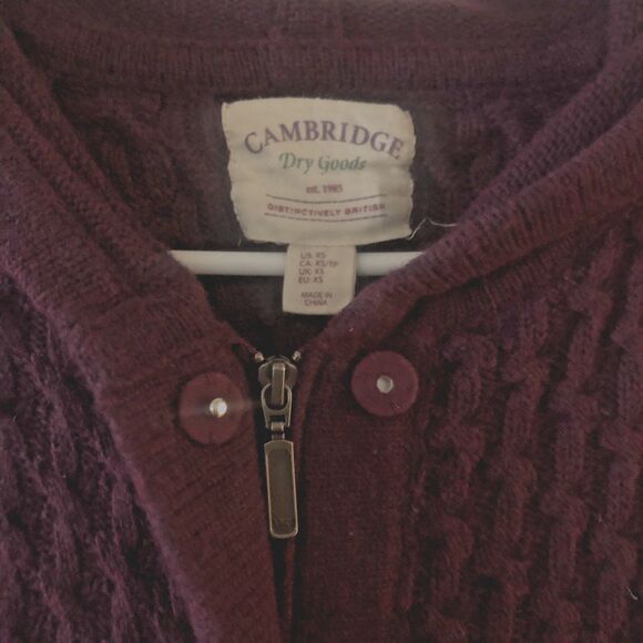 Cambridge Dry Goods Vintage Womens  XS Cable Sweater Maroon Red Hoodie Pockets - Picture 5 of 6